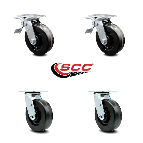 6 Inch Phenolic Swivel Caster Set with Ball Bearing 2 Total Lock Brake SCC